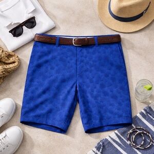 Peter Millar Mens Shorts Sz 34 Twill Blue Carborro Palm Print Performance Golf